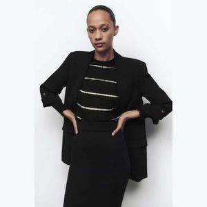 Zara draped open front blazer rolled 3/4 sleeves w/ gold buttons